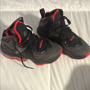NIKE LeBron 19 Bred Black and Red High-Top Sneakers EUC